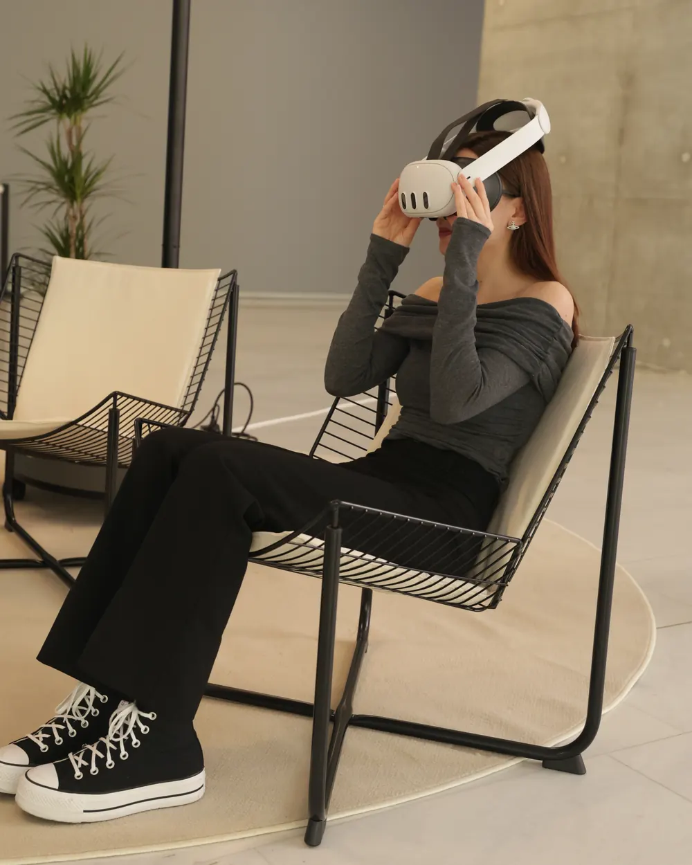 A participant wearing a VR headset