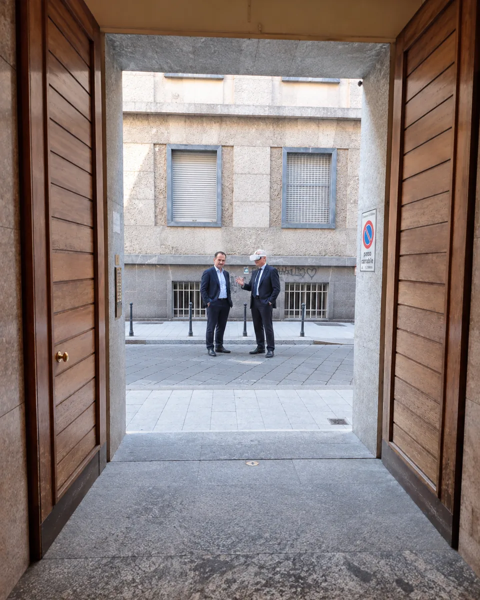 The WHTEXCH founders outside the offices in Via Brera, Milan